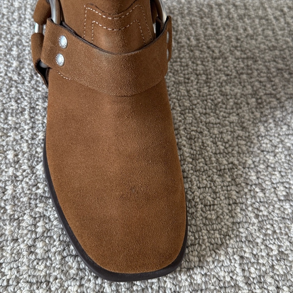 New COACH Tara Moto Suede Leather Tan Boots 5 Shoes - Picture 8 of 17